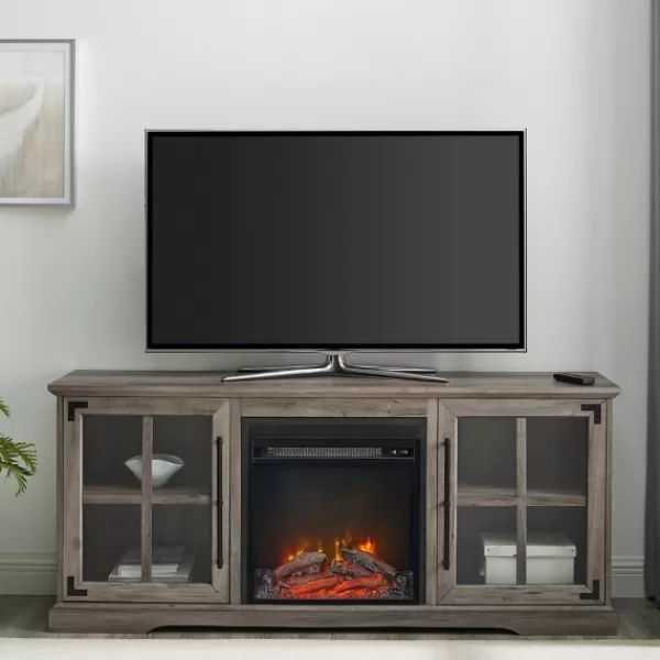 Tv Stands & Media Consoles-Kirkland's Home Wood 2-Door Led Fireplace Cabinet Gray