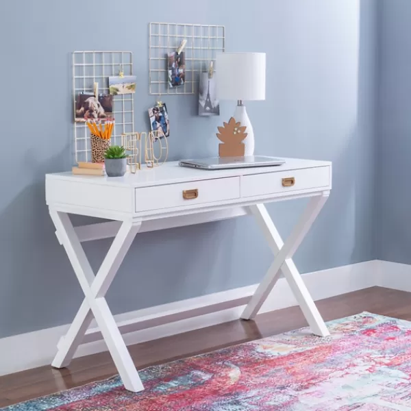 Office Furniture-Kirkland's Home Wood 2-Drawer X-Frame Desk White