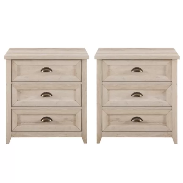 Bathroom Furniture-Kirkland's Home Wood 3-Drawer Nightstands, Set Of 2 Ivory