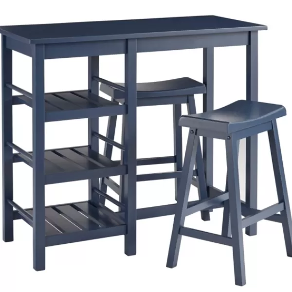 Dining Sets-Kirkland's Home Wood 3-Pc. Counter Table And Stools Set Blue