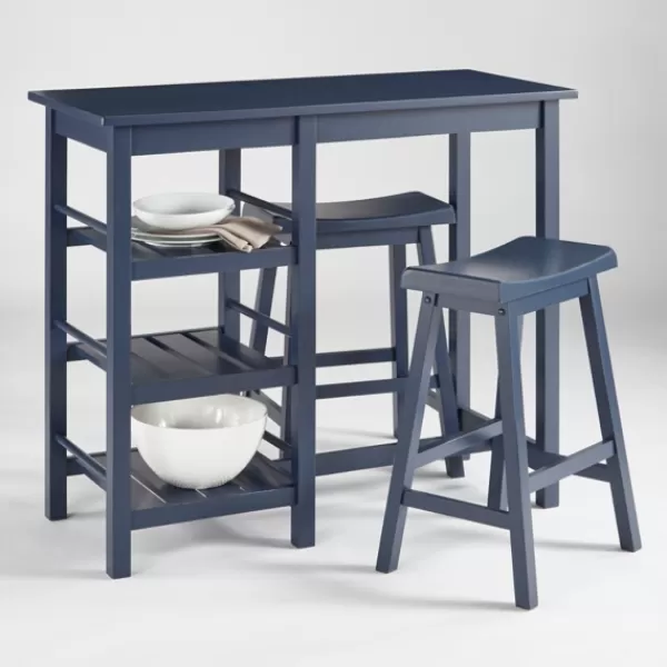 Dining Sets-Kirkland's Home Wood 3-Pc. Counter Table And Stools Set Blue