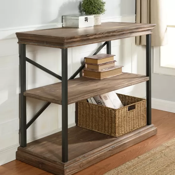 Office Furniture-Kirkland's Home Wood 3-Tier Bookshelf With Black Steel Frame