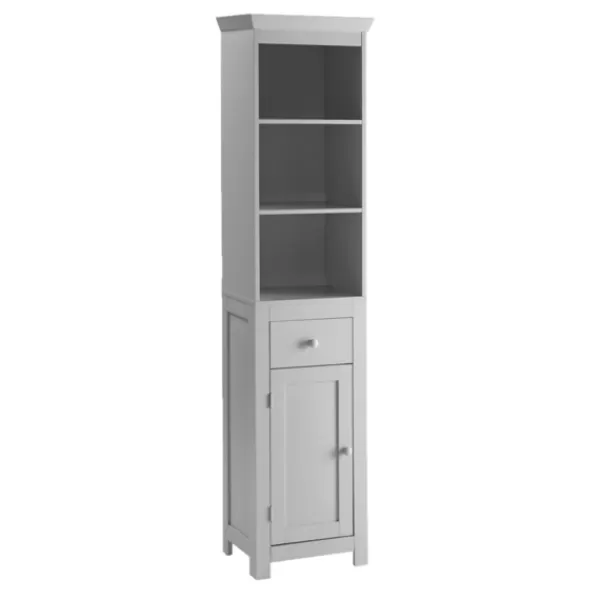 Bathroom Furniture-Kirkland's Home Wood 3-Tier Tower Cabinet Gray