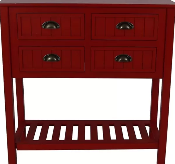 Console Tables-Kirkland's Home Wood 4-Drawer Console Table Red