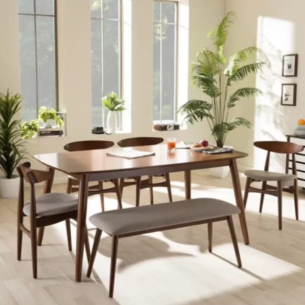 Dining Tables-Kirkland's Home Wood 6-Pc. Mid-Century Modern Dining Set Brown