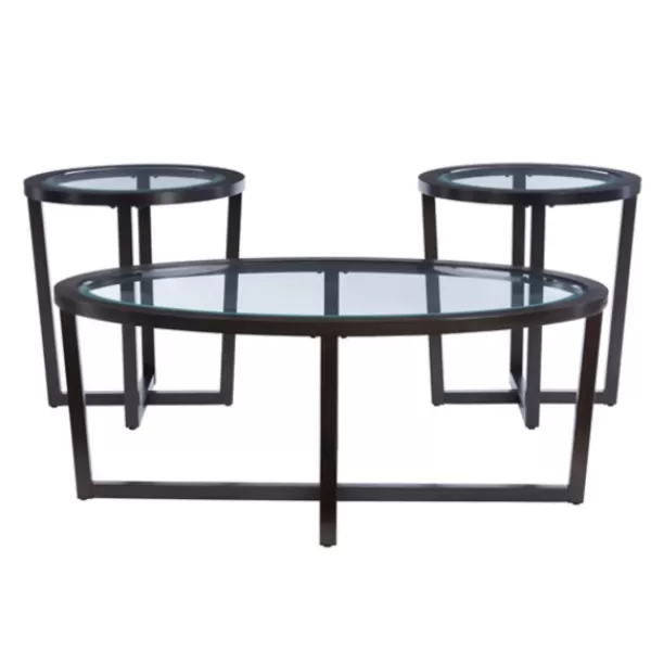 Coffee Tables-Kirkland's Home Wood & Glass Top 3-Pc. Table Set Brown