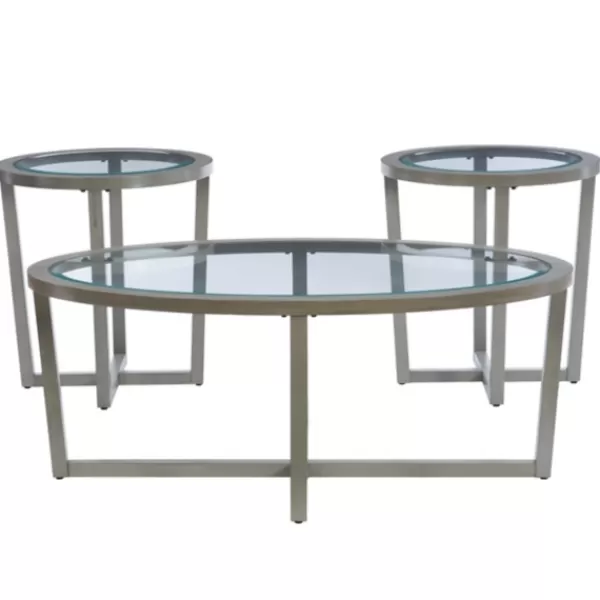 Coffee Tables-Kirkland's Home Wood & Glass Top 3-Pc. Table Set Gray