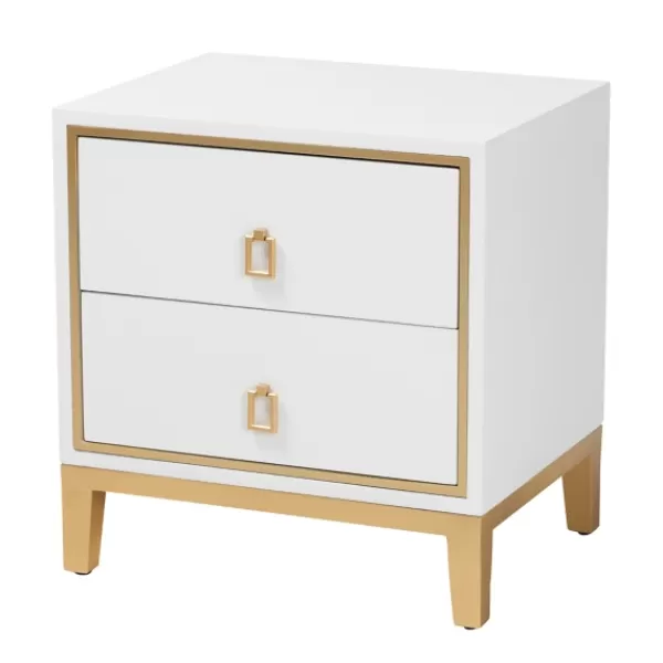 Nightstands-Kirkland's Home Wood & Gold Accent 2-Drawer Nightstand White