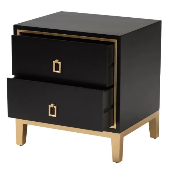 Nightstands-Kirkland's Home Wood & Gold Accent 2-Drawer Nightstand Black