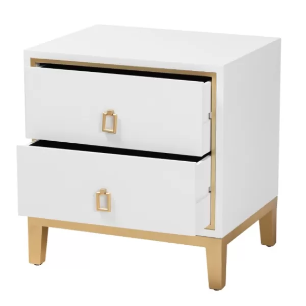 Nightstands-Kirkland's Home Wood & Gold Accent 2-Drawer Nightstand White