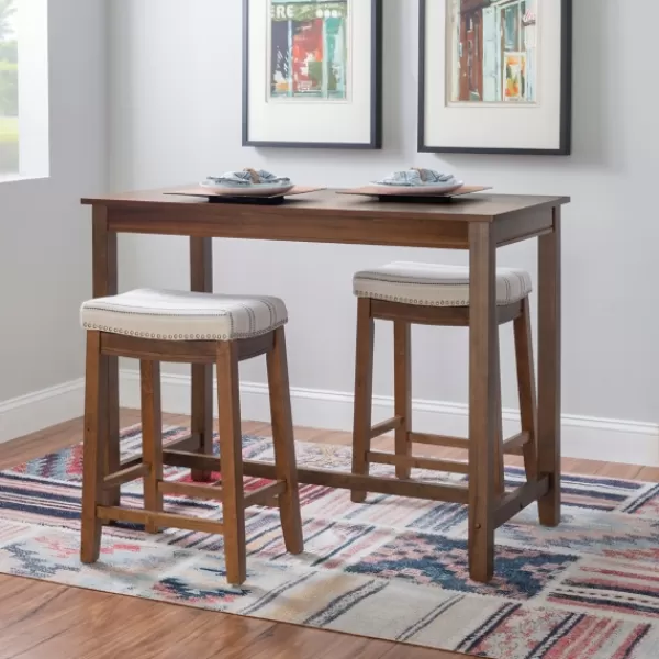 Dining Tables-Kirkland's Home Wood & Upholstered Stools 3-Pc. Dining Set Brown