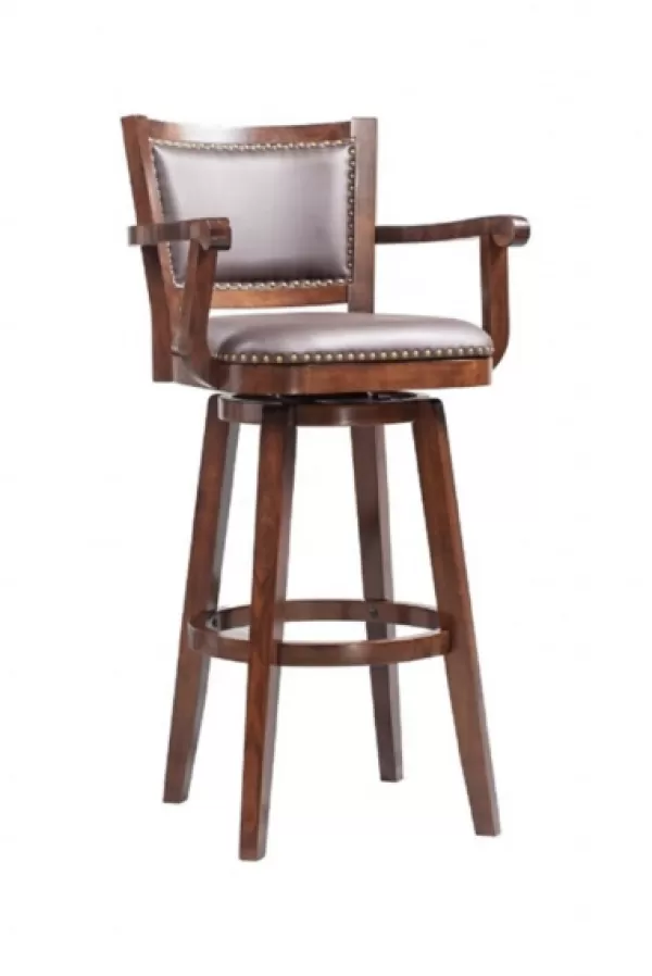 Bar Stools & Counter Height Stools-Kirkland's Home Wood And Faux Leather Swivel Bar Stool Brown