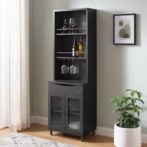 Kitchen Islands & Bar Carts-Kirkland's Home Wood And Glass 2-Door Bar Cabinet Black