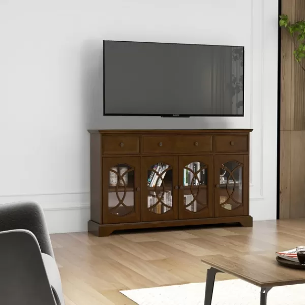 Tv Stands & Media Consoles-Kirkland's Home Wood And Glass 4-Door Media Cabinet Brown