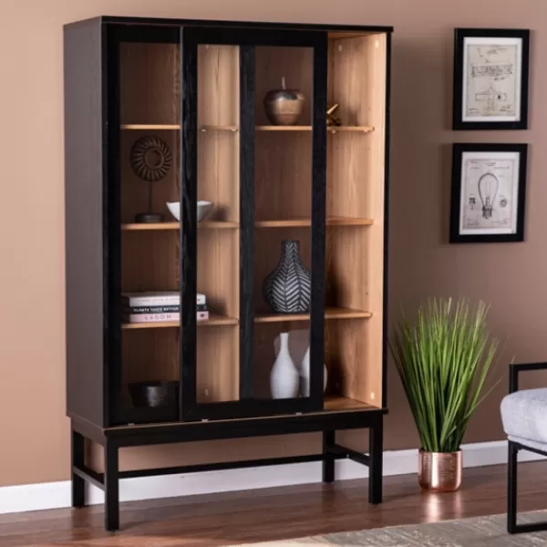 Cabinets & Sideboards-Kirkland's Home Wood And Glass 8-Shelf Cabinet Black