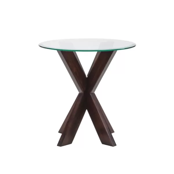 Accent & End Tables-Kirkland's Home Wood And Glass Top X-Base Accent Table Brown