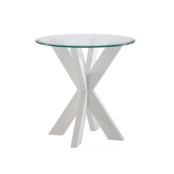 Accent & End Tables-Kirkland's Home Wood And Glass Top X-Base Accent Table White