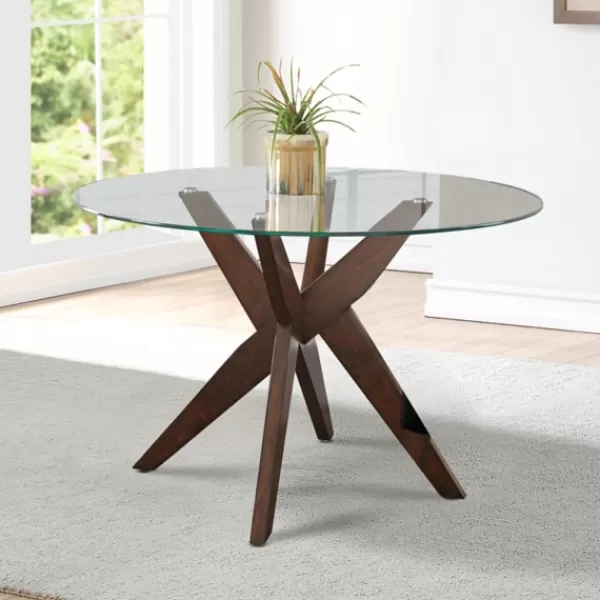 Dining Tables-Kirkland's Home Wood And Glass X-Base Dining Table Brown