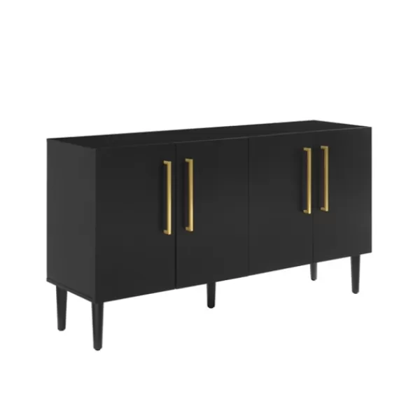 Cabinets & Sideboards-Kirkland's Home Wood And Gold 4-Door Cabinet Black