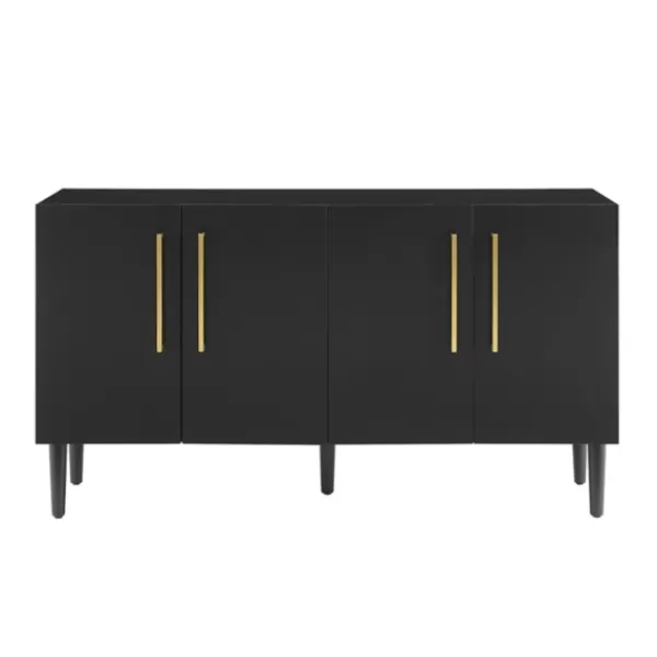 Cabinets & Sideboards-Kirkland's Home Wood And Gold 4-Door Cabinet Black