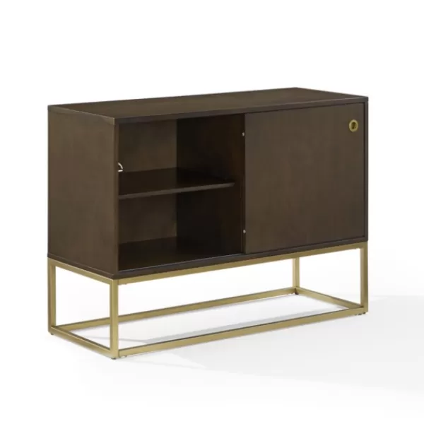 Tv Stands & Media Consoles-Kirkland's Home Wood And Gold Record Storage Media Cabinet Brown