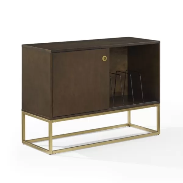Tv Stands & Media Consoles-Kirkland's Home Wood And Gold Record Storage Media Cabinet Brown