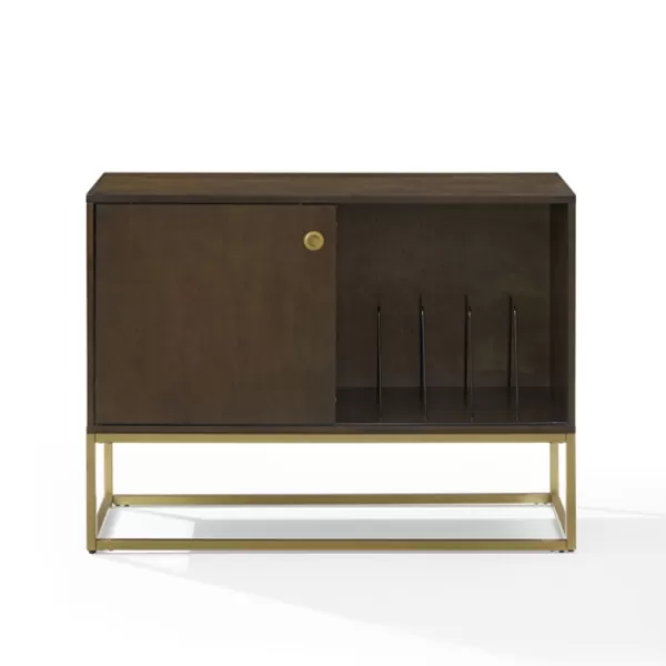 Tv Stands & Media Consoles-Kirkland's Home Wood And Gold Record Storage Media Cabinet Brown