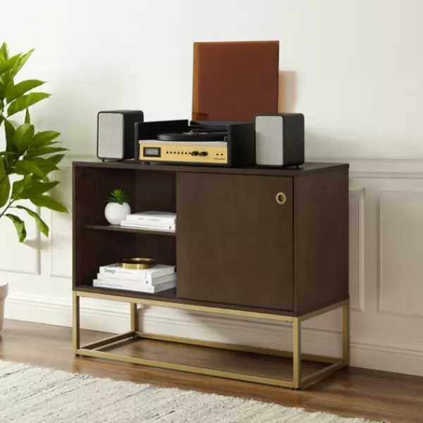 Tv Stands & Media Consoles-Kirkland's Home Wood And Gold Record Storage Media Cabinet Brown