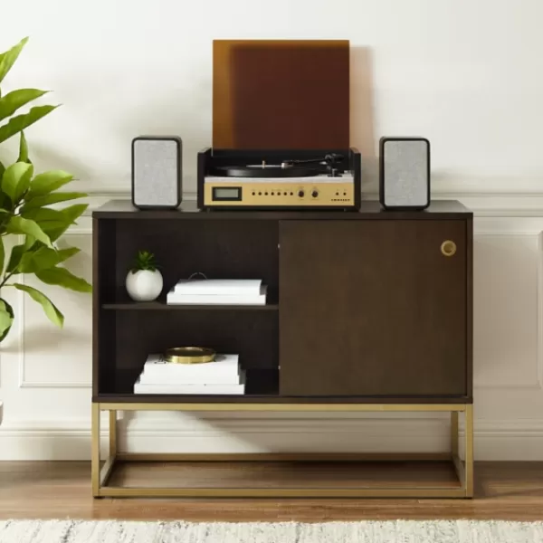 Tv Stands & Media Consoles-Kirkland's Home Wood And Gold Record Storage Media Cabinet Brown