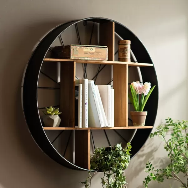 Shelves-Kirkland's Home Wood And Iron Bicycle Wheel Shelf