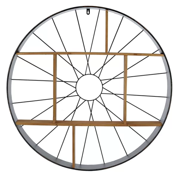 Shelves-Kirkland's Home Wood And Iron Bicycle Wheel Shelf