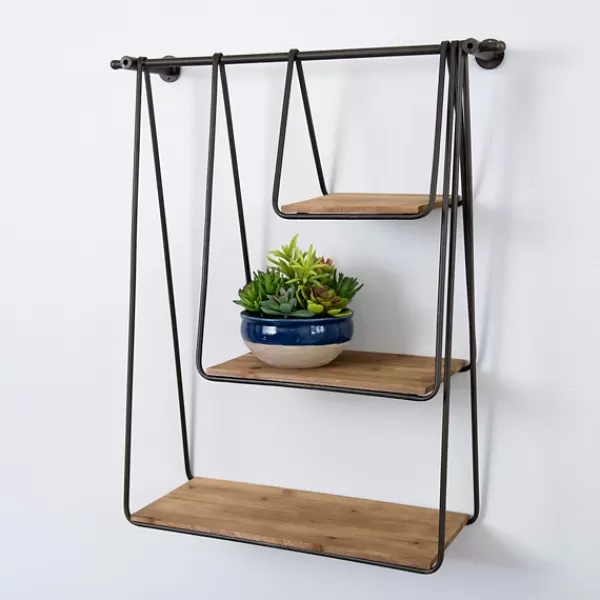 Shelves-Kirkland's Home Wood And Metal 3-Tiered Hanging Wall Shelf