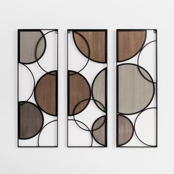 Wall Plaques-Kirkland's Home Wood And Metal Circle Panel Wall Plaques, Set Of 3 Black/Gray/Brown