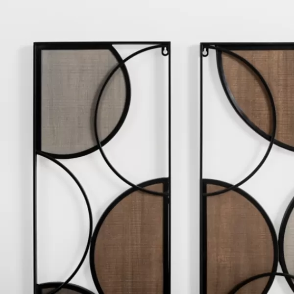 Wall Plaques-Kirkland's Home Wood And Metal Circle Panel Wall Plaques, Set Of 3 Black/Gray/Brown