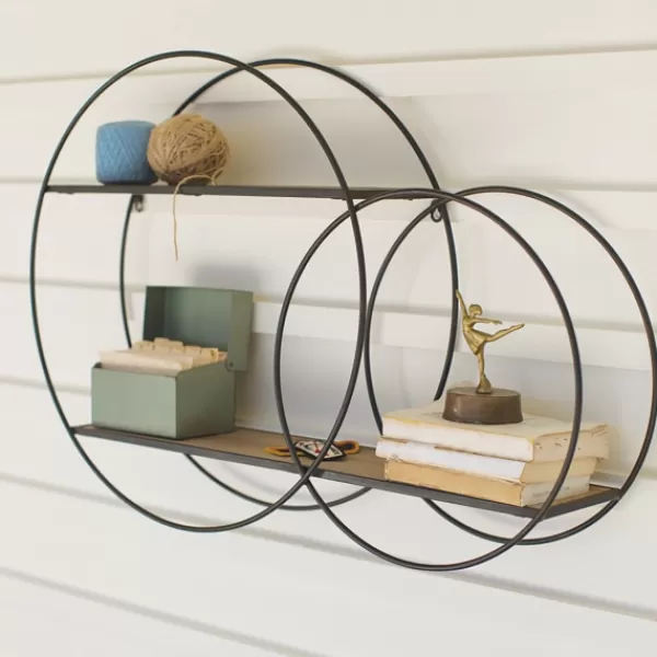 Shelves-Kirkland's Home Wood And Metal Double Circle Wall Shelf