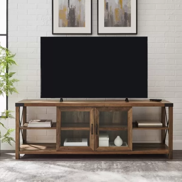 Tv Stands & Media Consoles-Kirkland's Home Wood And Metal Farmhouse Tv Stand Brown