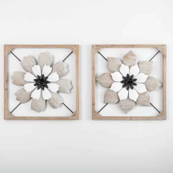 Wall Plaques-Kirkland's Home Wood And Metal Flower I Framed Wall Plaque White/Black/Tan