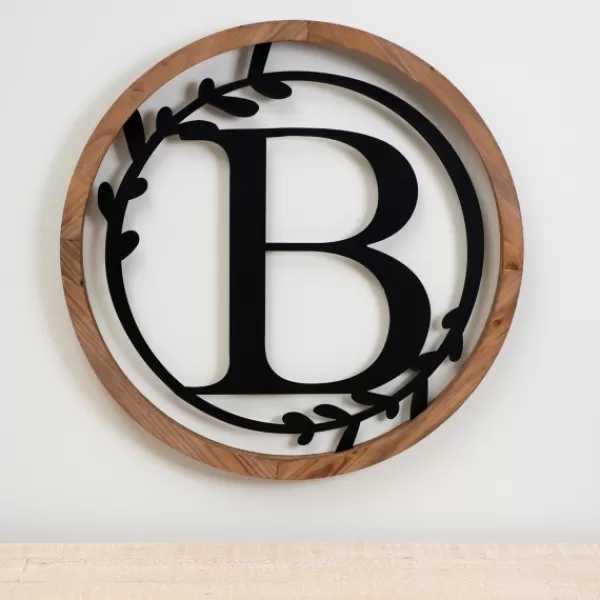 Monogram Wall Decor-Kirkland's Home Wood And Metal Laurel Monogram B Plaque