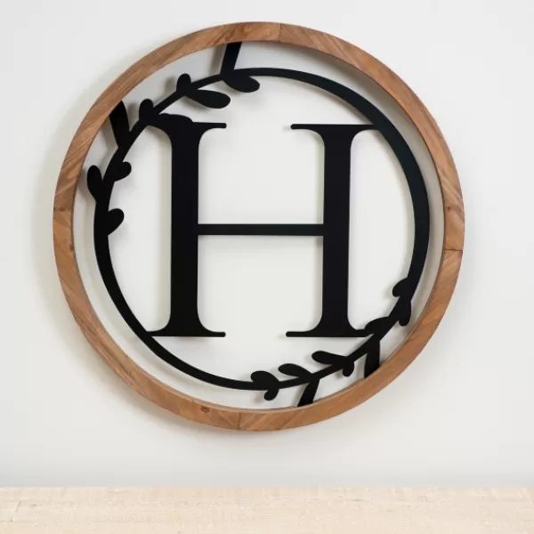 Monogram Wall Decor-Kirkland's Home Wood And Metal Laurel Monogram H Plaque