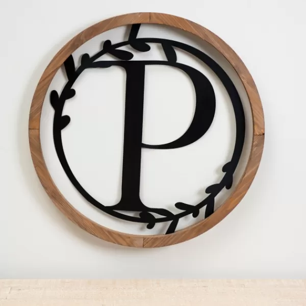 Monogram Wall Decor-Kirkland's Home Wood And Metal Laurel Monogram P Plaque