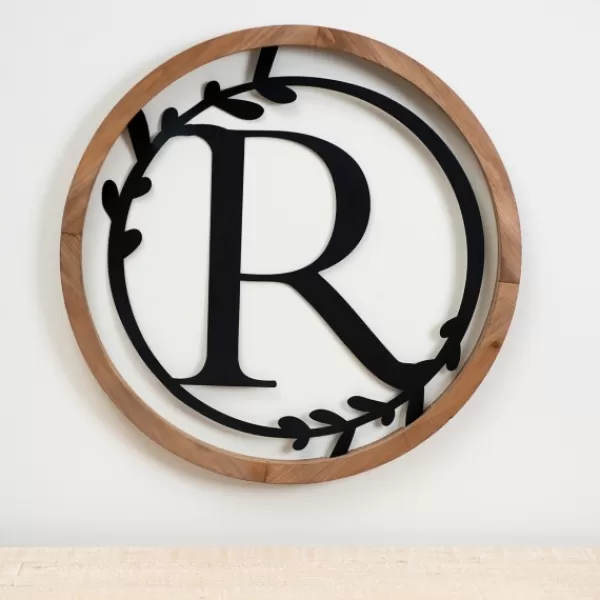 Monogram Wall Decor-Kirkland's Home Wood And Metal Laurel Monogram R Plaque