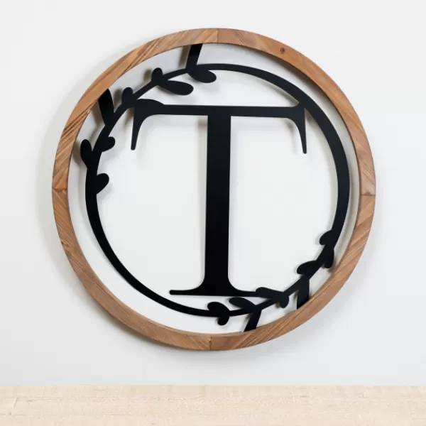 Monogram Wall Decor-Kirkland's Home Wood And Metal Laurel Monogram T Plaque