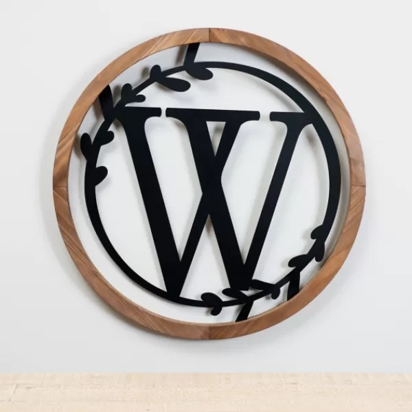 Monogram Wall Decor-Kirkland's Home Wood And Metal Laurel Monogram W Plaque