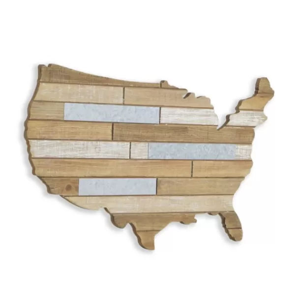 Wall Plaques-Kirkland's Home Wood And Metal Plank Usa Map Wall Plaque Silver/Brown