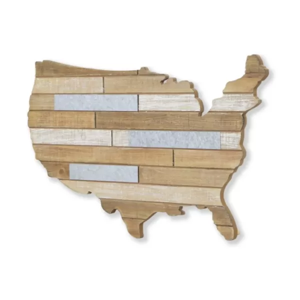 Wall Plaques-Kirkland's Home Wood And Metal Plank Usa Map Wall Plaque Silver/Brown