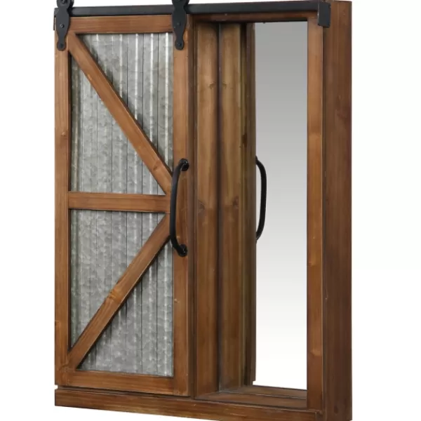 Decorative Mirrors-Kirkland's Home Wood And Metal Sliding Barn Door Wall Cabinet Brown