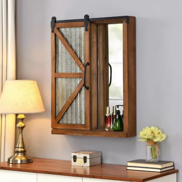 Decorative Mirrors-Kirkland's Home Wood And Metal Sliding Barn Door Wall Cabinet Brown