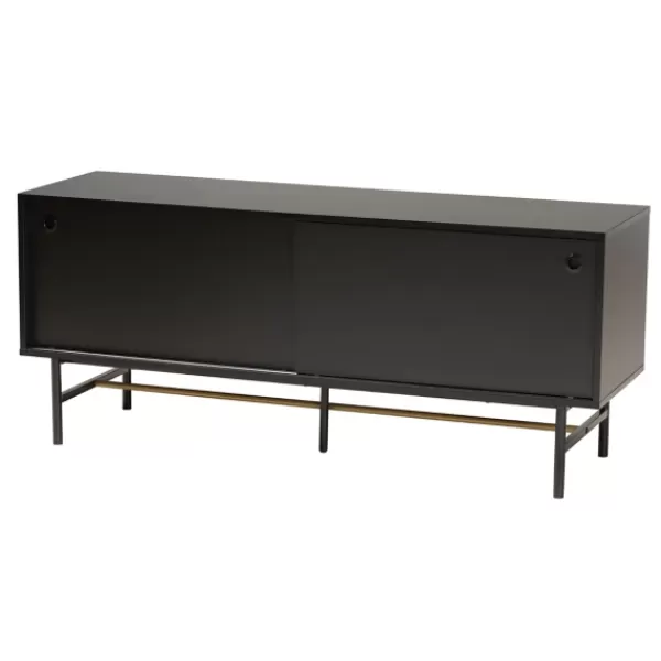 Tv Stands & Media Consoles-Kirkland's Home Wood And Metal Sliding Door Tv Stand Black