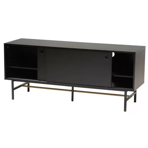 Tv Stands & Media Consoles-Kirkland's Home Wood And Metal Sliding Door Tv Stand Black