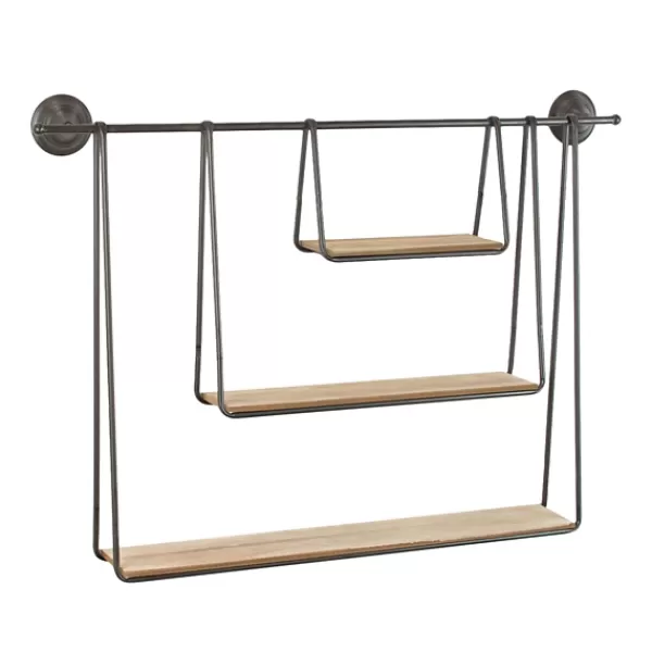 Shelves-Kirkland's Home Wood And Metal Three-Tier Side Modern Wall Shelf